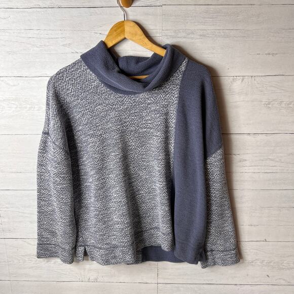 J Jill Pullover Womens Size Large Blue & White Marled Colorblock Cowl Neck - Picture 3 of 16